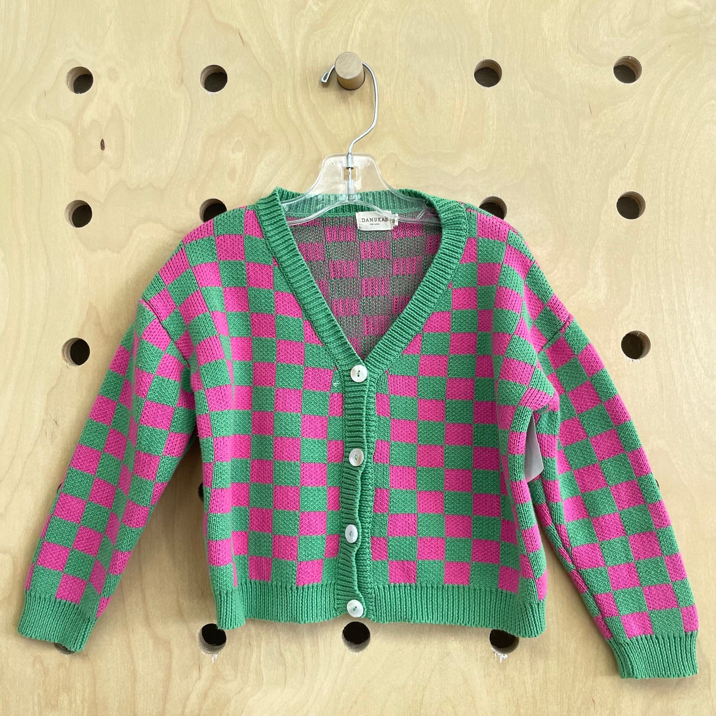 Pink & Green Checkered Cardigan