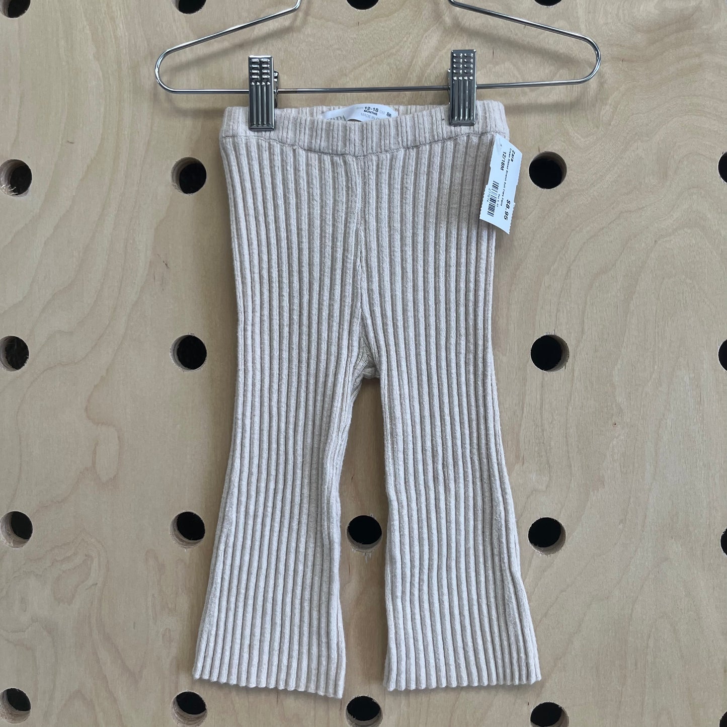 Cream Ribbed Stretch Soft Flare Pants