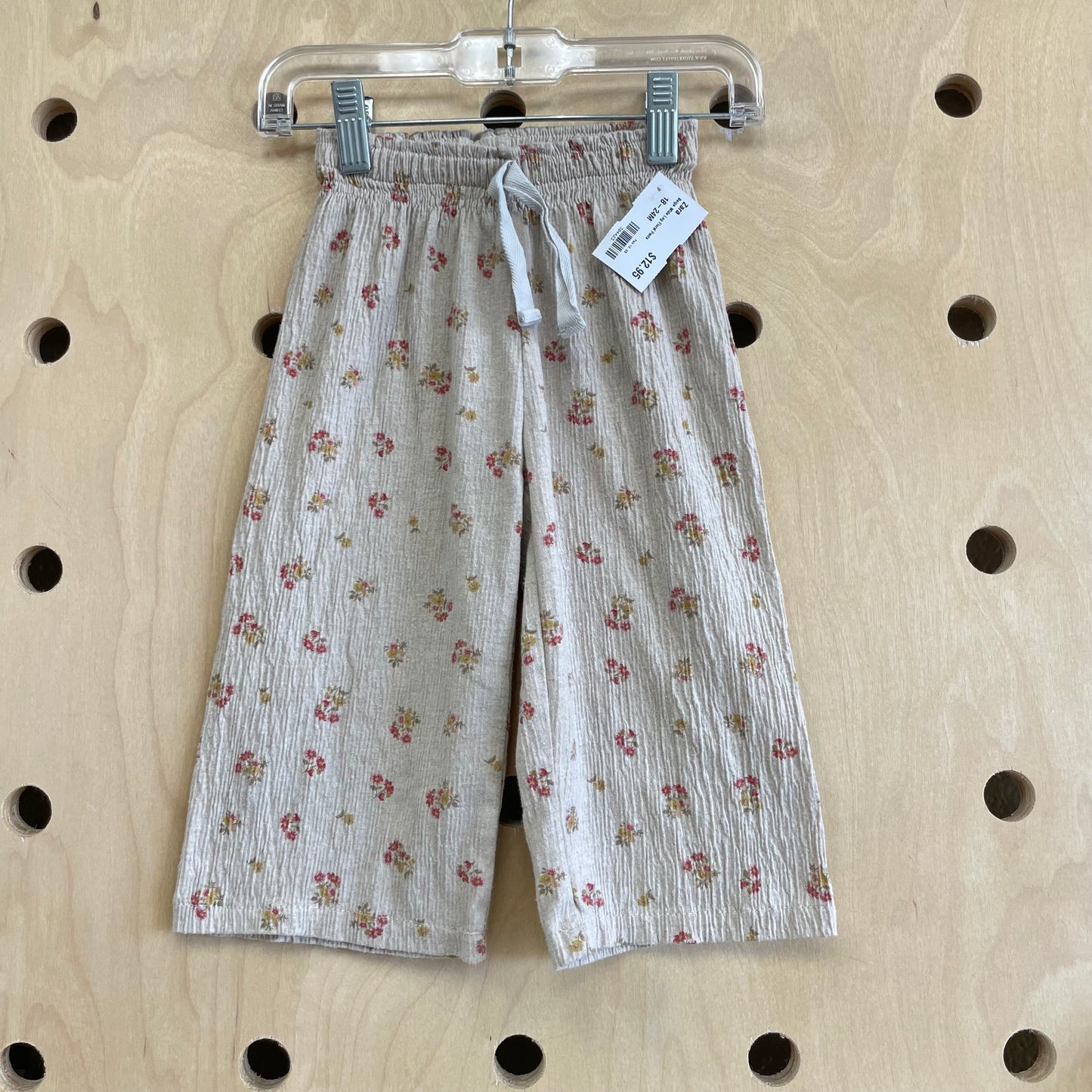 Beige Wide Leg Floral Pants