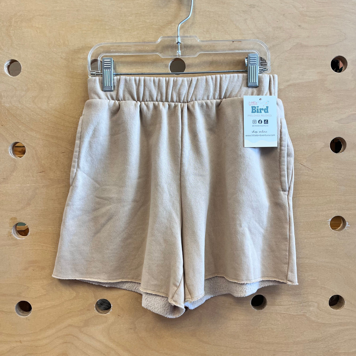 Beige Wide Band Fleece Shorts