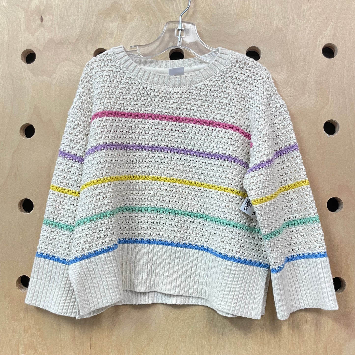 Cream Colorful Striped Knit Sweater
