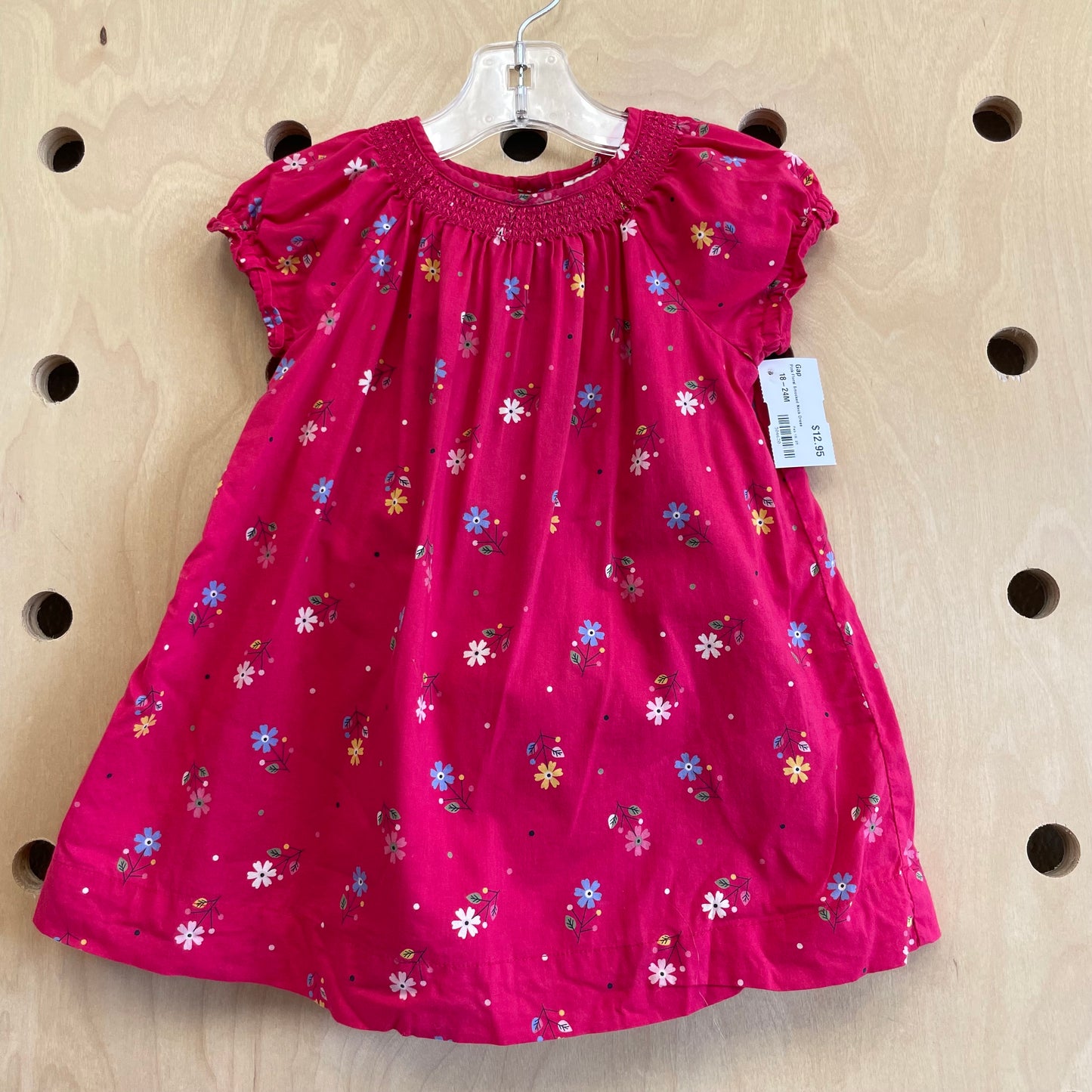 Pink Floral Smocked Neck Dress