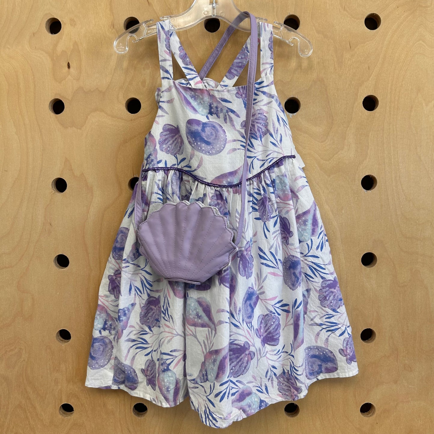 White + Purple Seashells Dress w/Purse