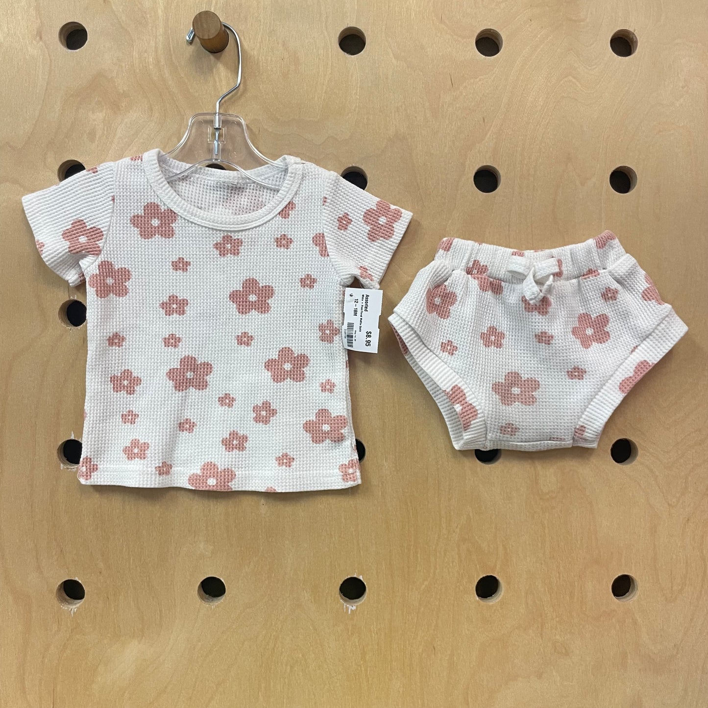 White + Pink Floral Waffle Outfit