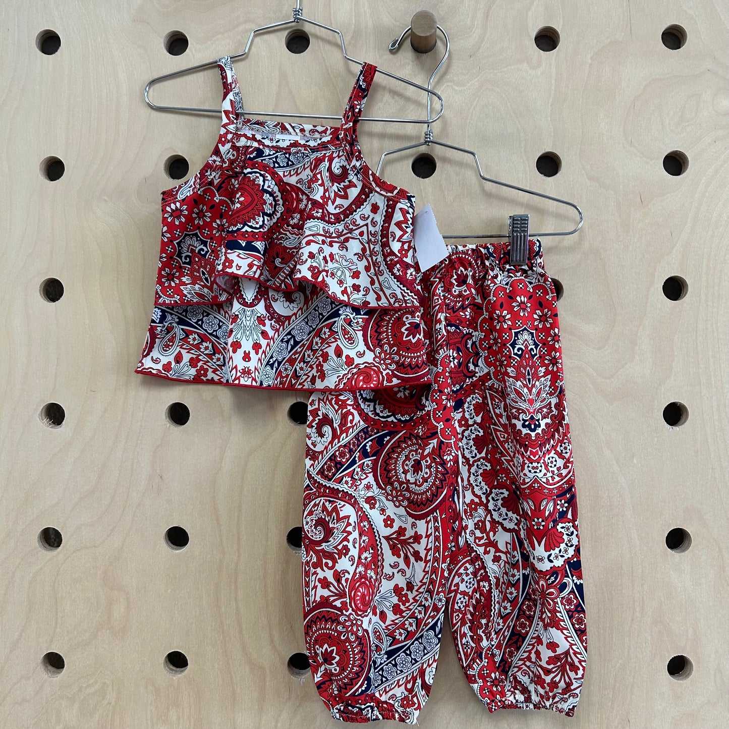 Red Floral Paisley Satin Outfit