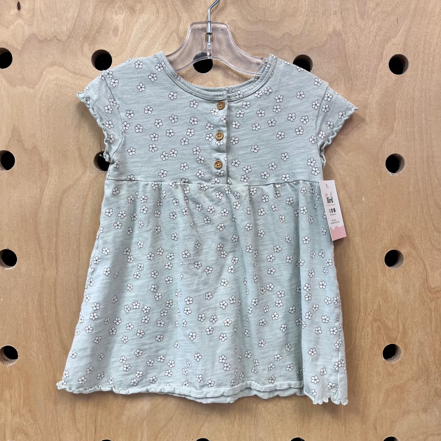 Organic Green Floral Button Dress