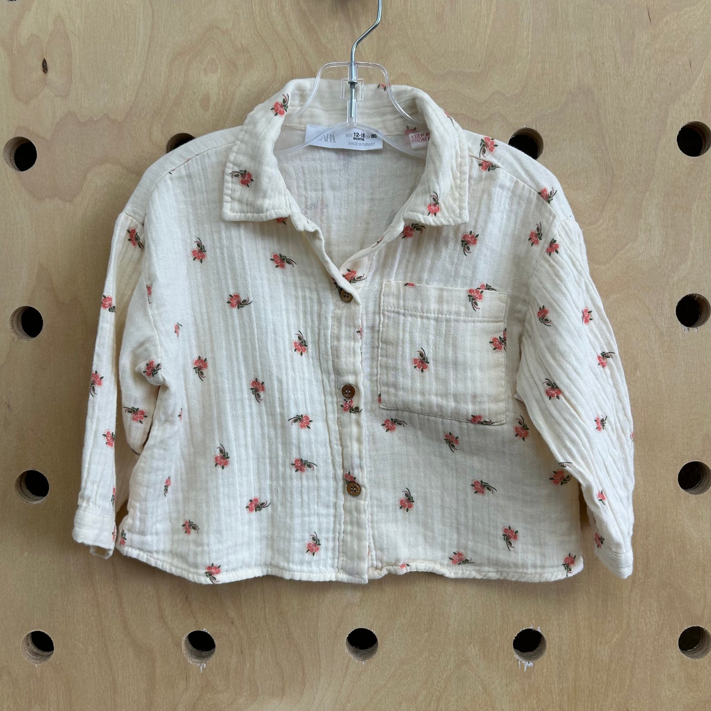 Cream Floral Gauze Button Up