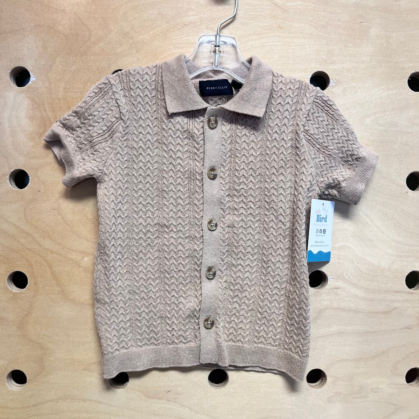 Brown Textured Knit Collar Button Up