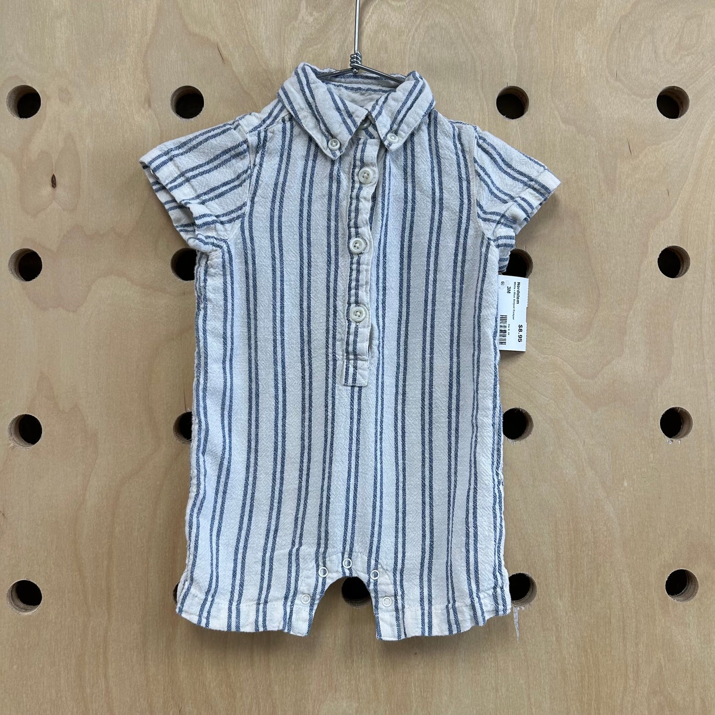 White+Blue Striped Romper