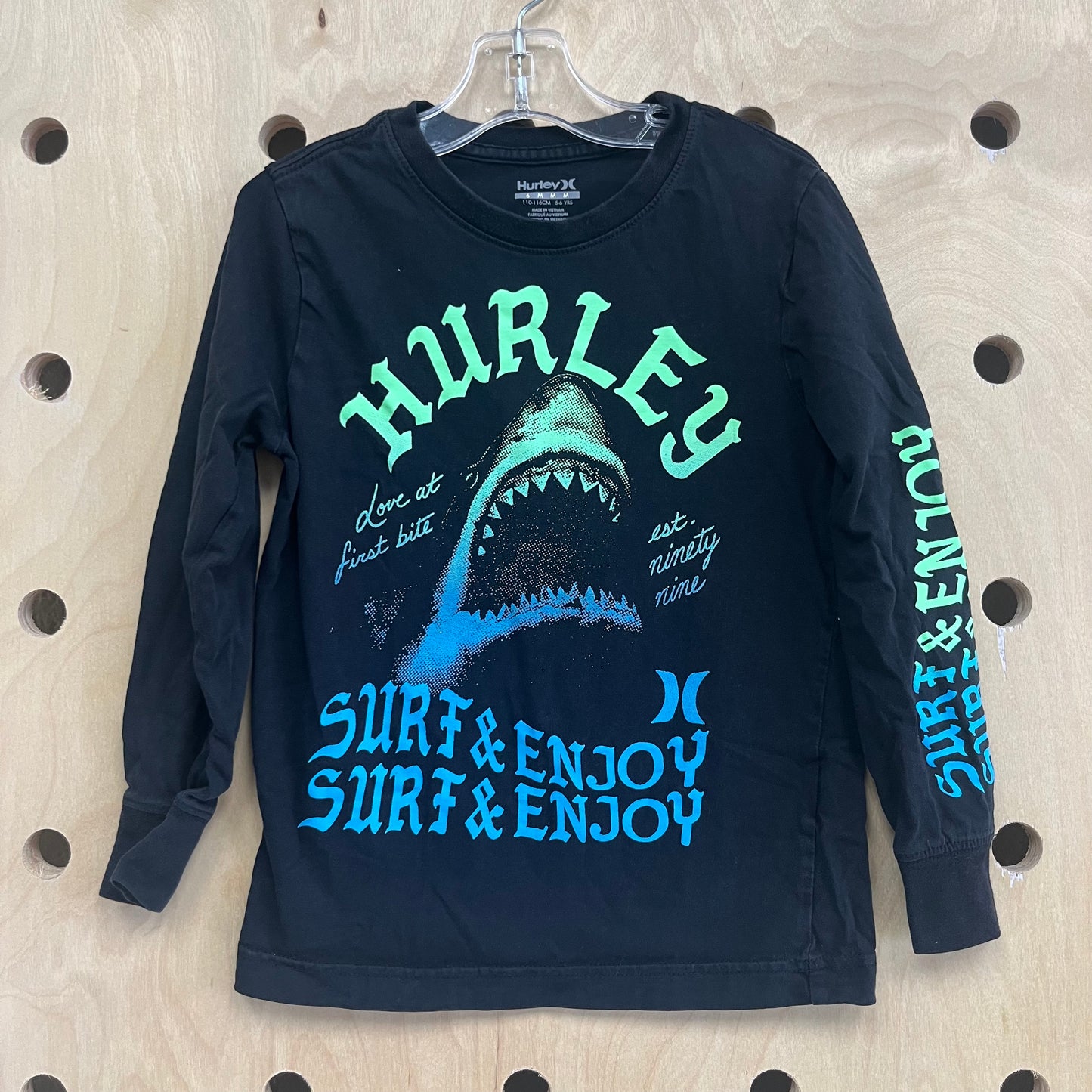 Black Long Sleeve Hurley Green & Blue Logo Tee