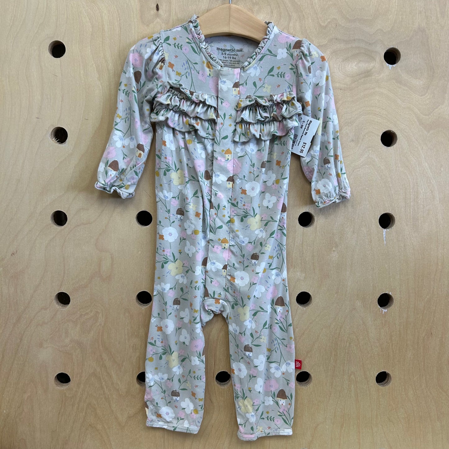 Grey Floral Mushroom Magnetic Romper