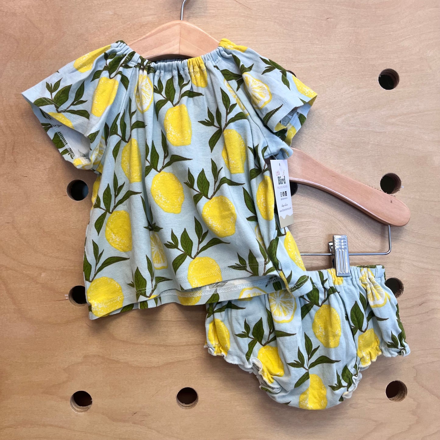 Organic Blue Lemons Dress+Bloomers