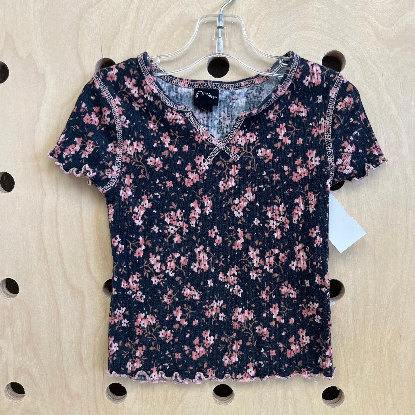 Black Ribbed Floral Top
