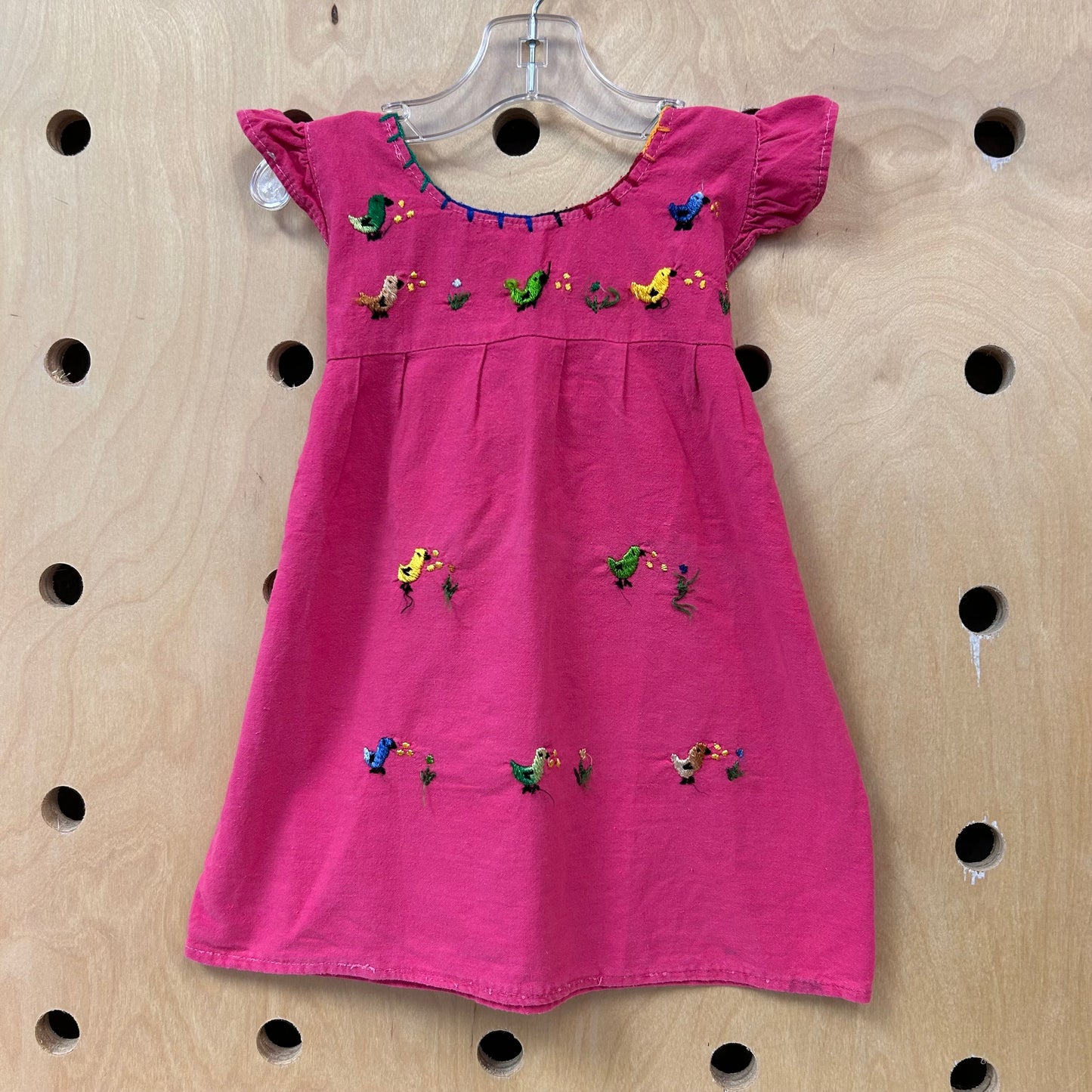 Pink Embroidered Birds Dress