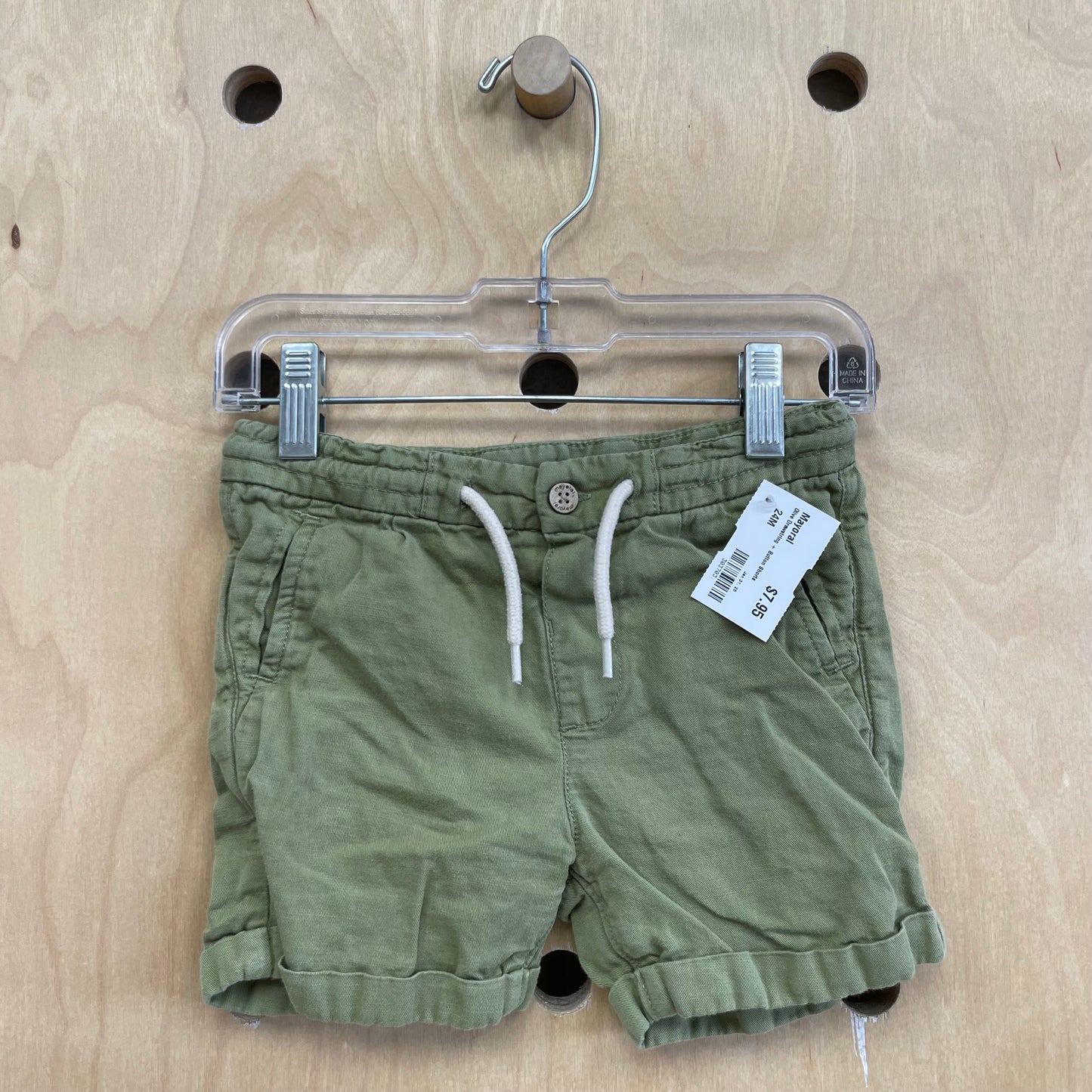 Olive Drawstring + Button Shorts