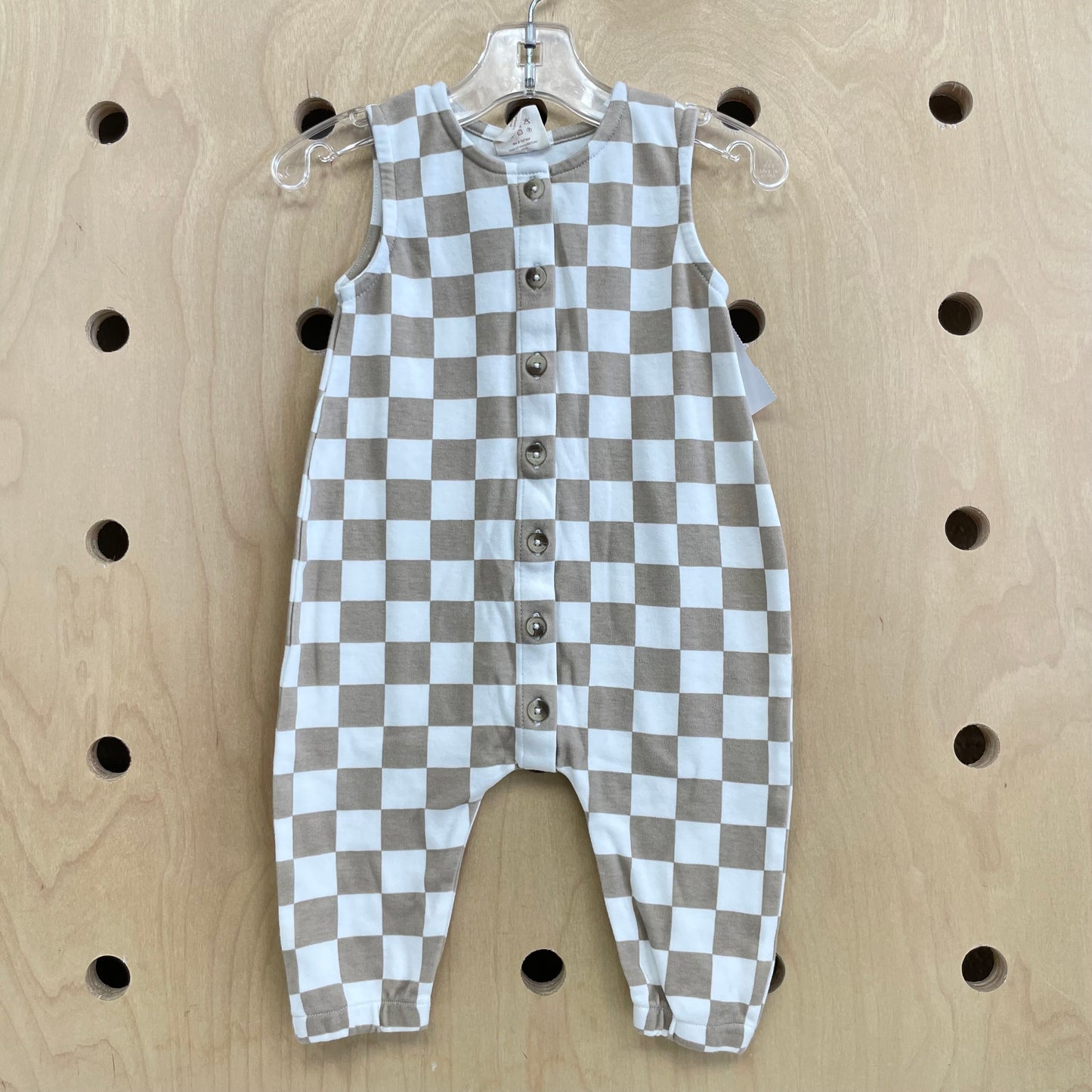 Organic Cream + Tan Checkered Romper