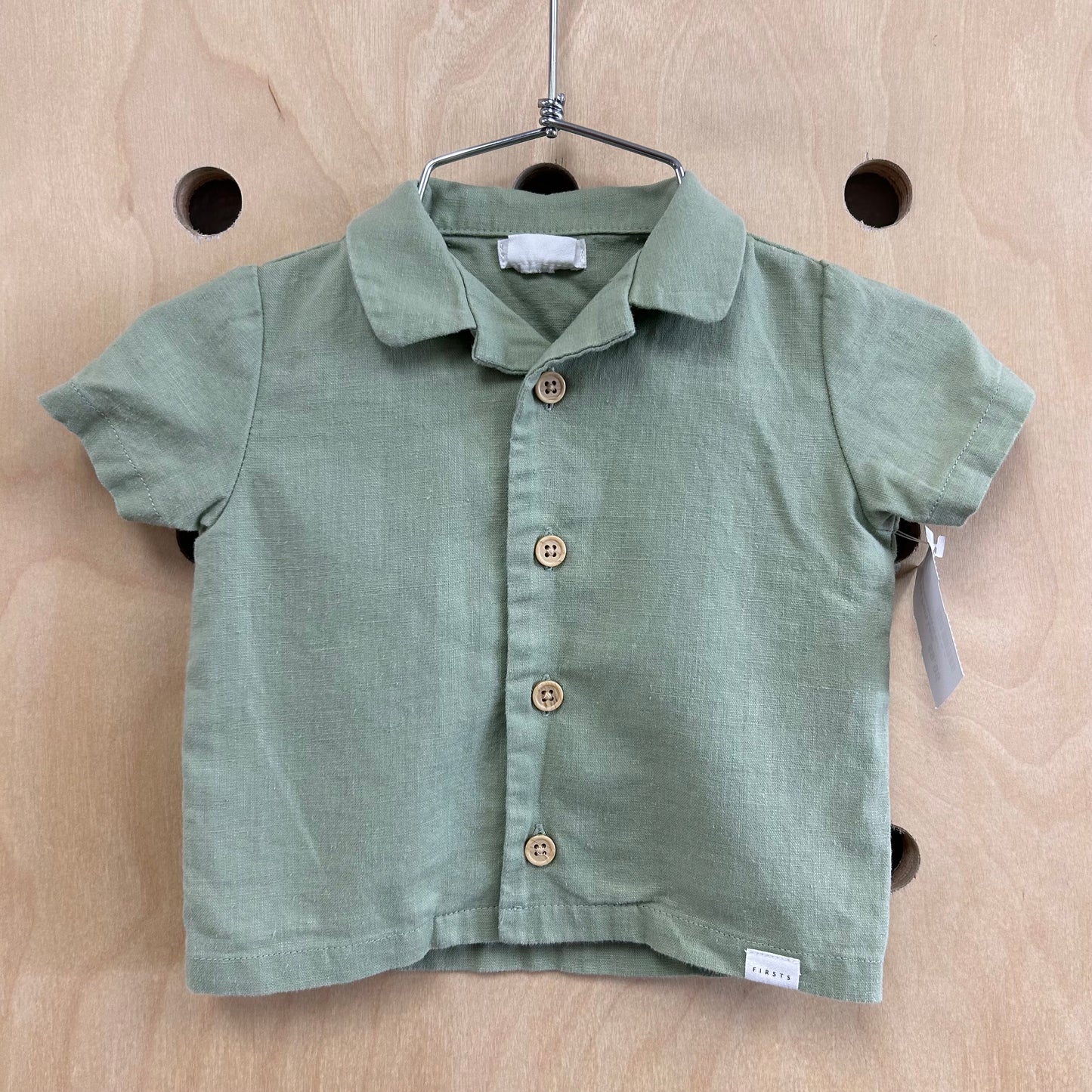 Green Organic Linen Button Up Shirt