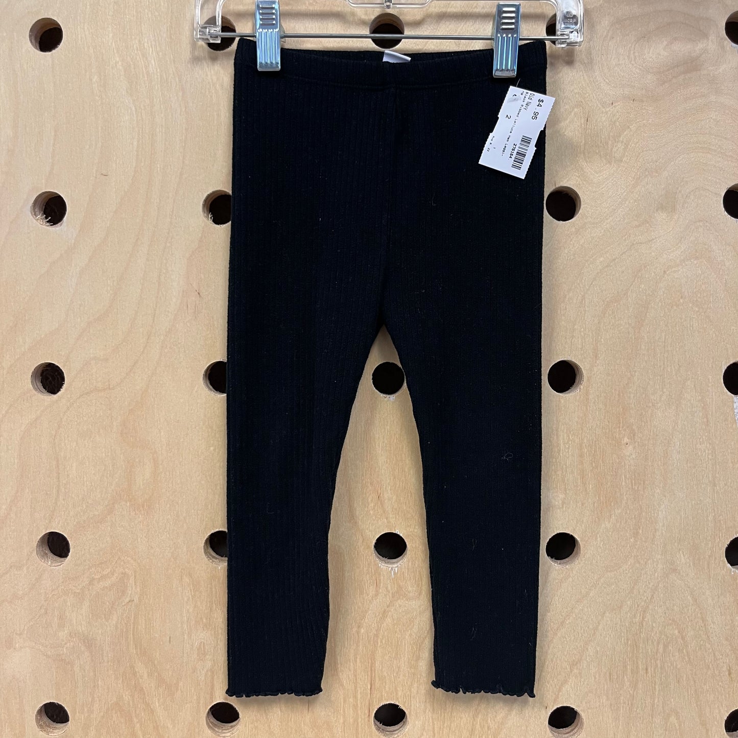 Black Ribbed Lettuce Hem Legging