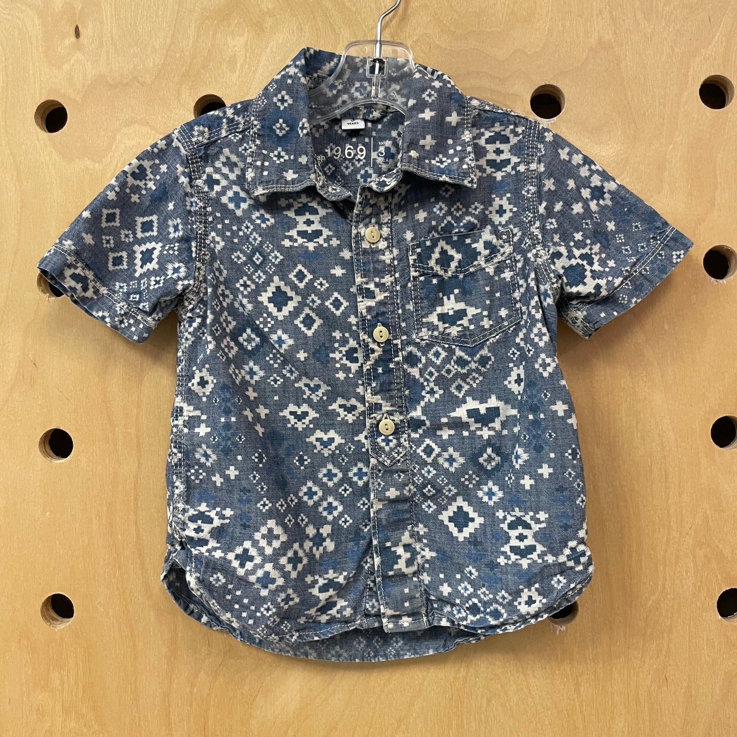 Blue Aztec Print Button Up
