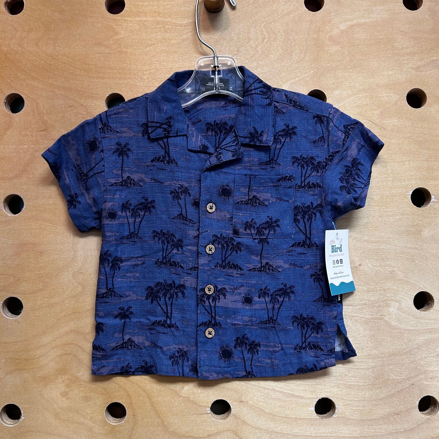 Blue Palm Tree Linen Button Up