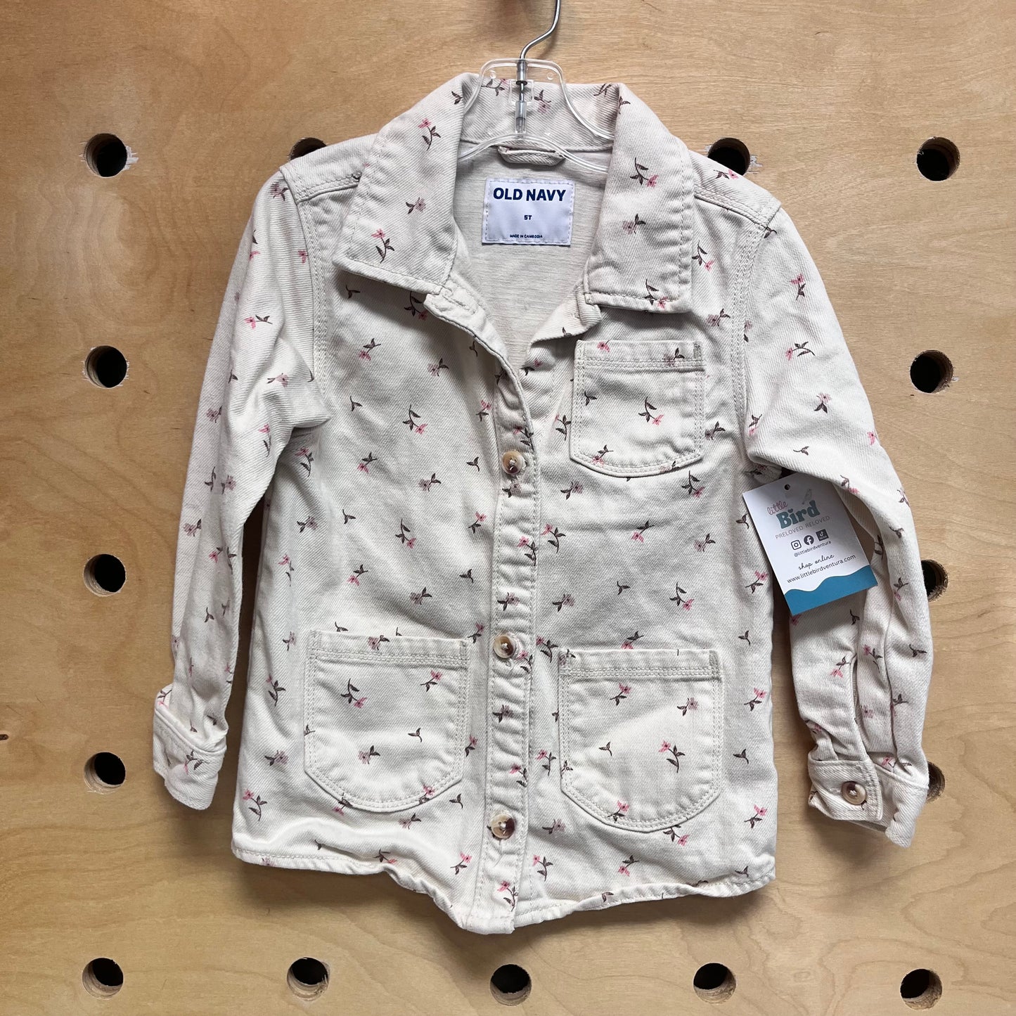 Tan/Pink Floral Denim Jacket