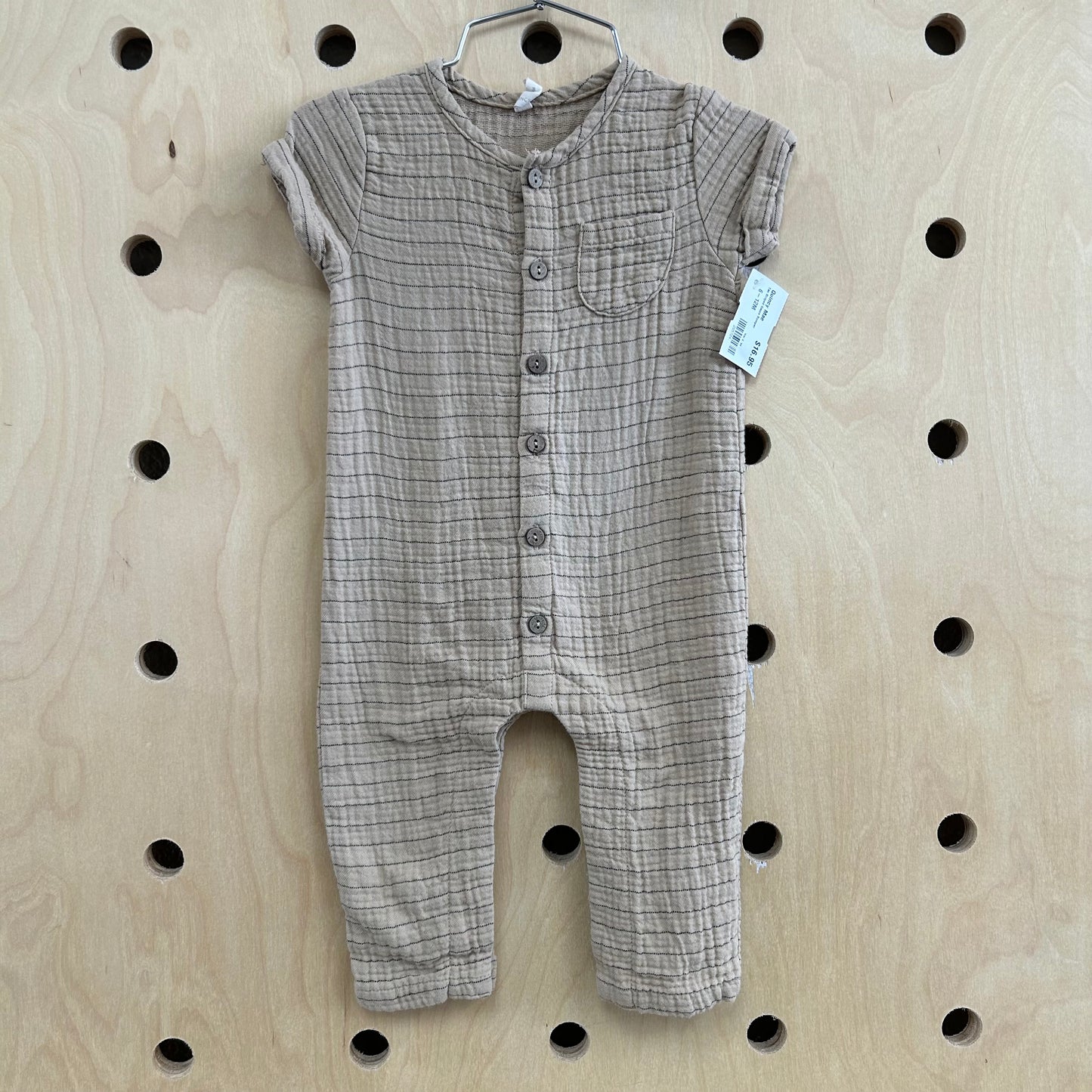 Tan Striped Gauze Romper