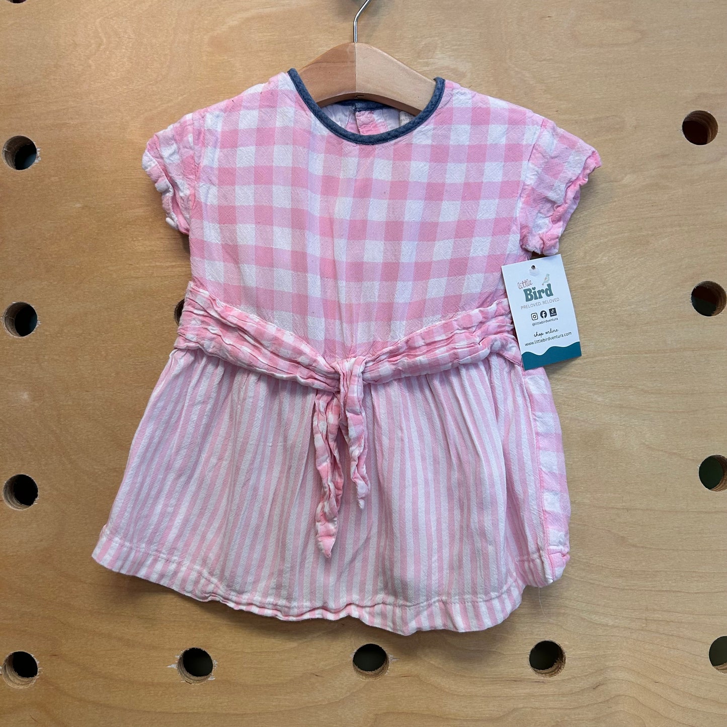Pink/White Checkered+Stripes Dress