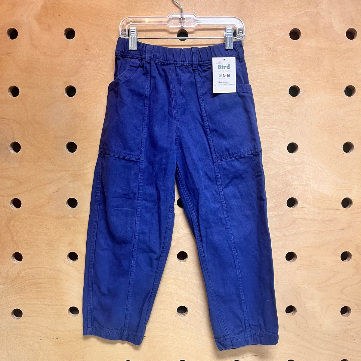 Blue Cotton Elastic Waist Pants
