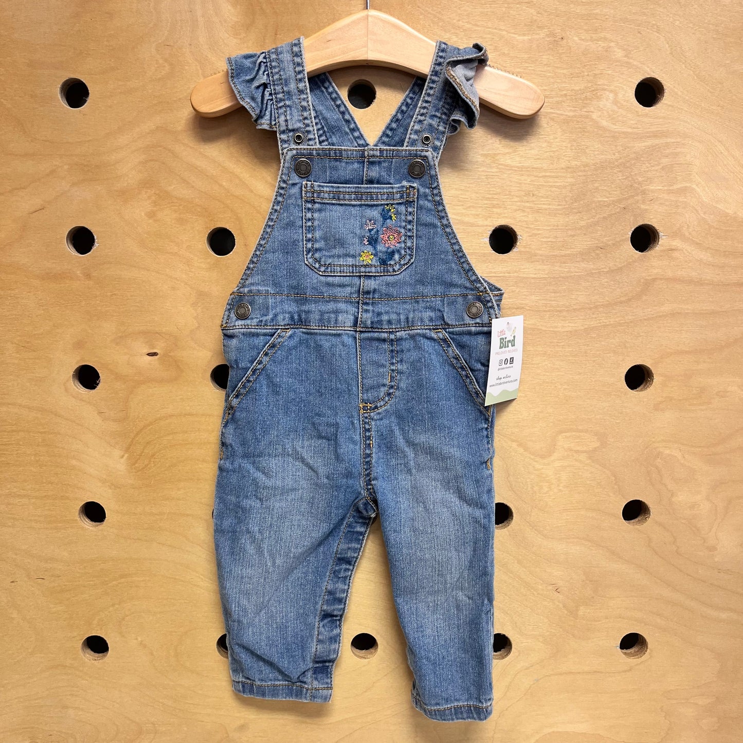 Embroider Floral Denim Overalls