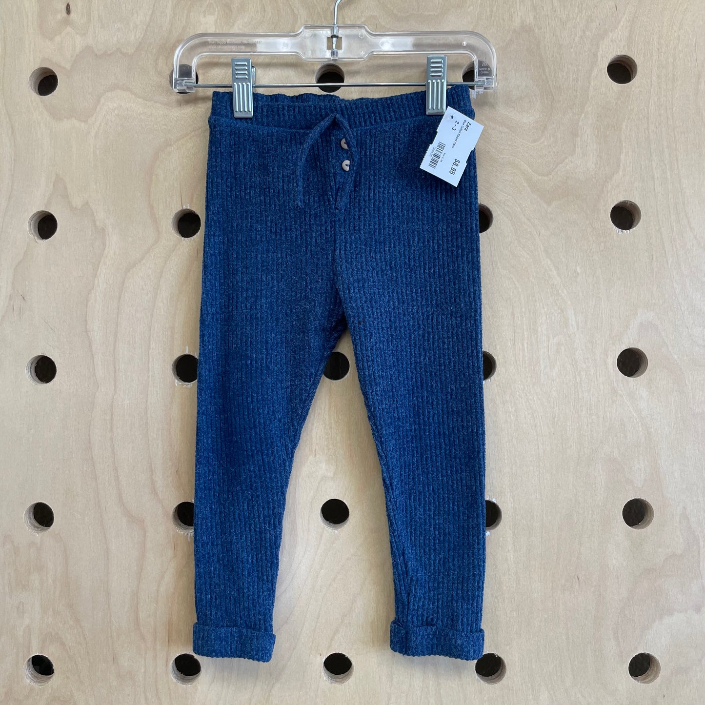 Blue Cuffed Ribbed Pants