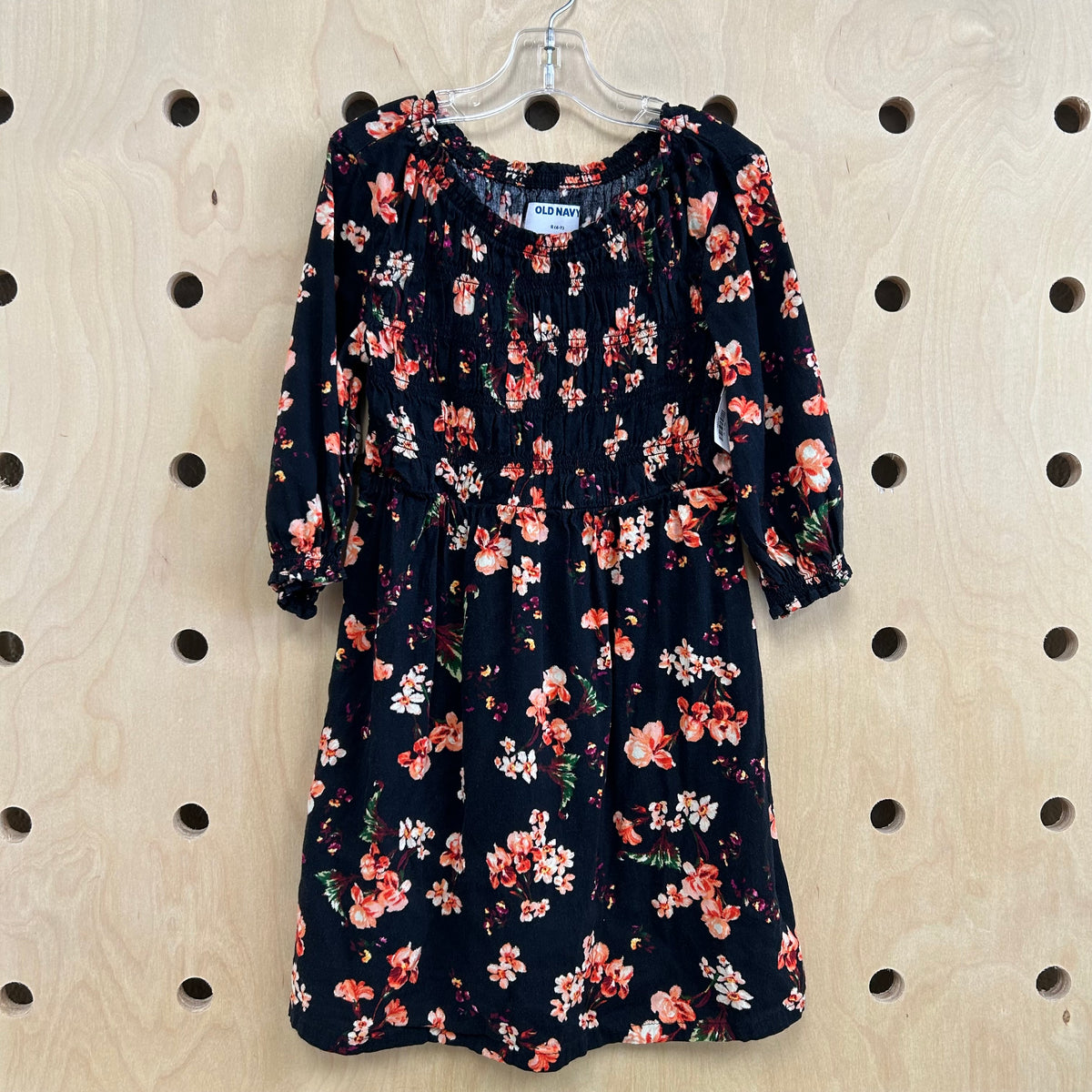 Black Floral Smocked Dress