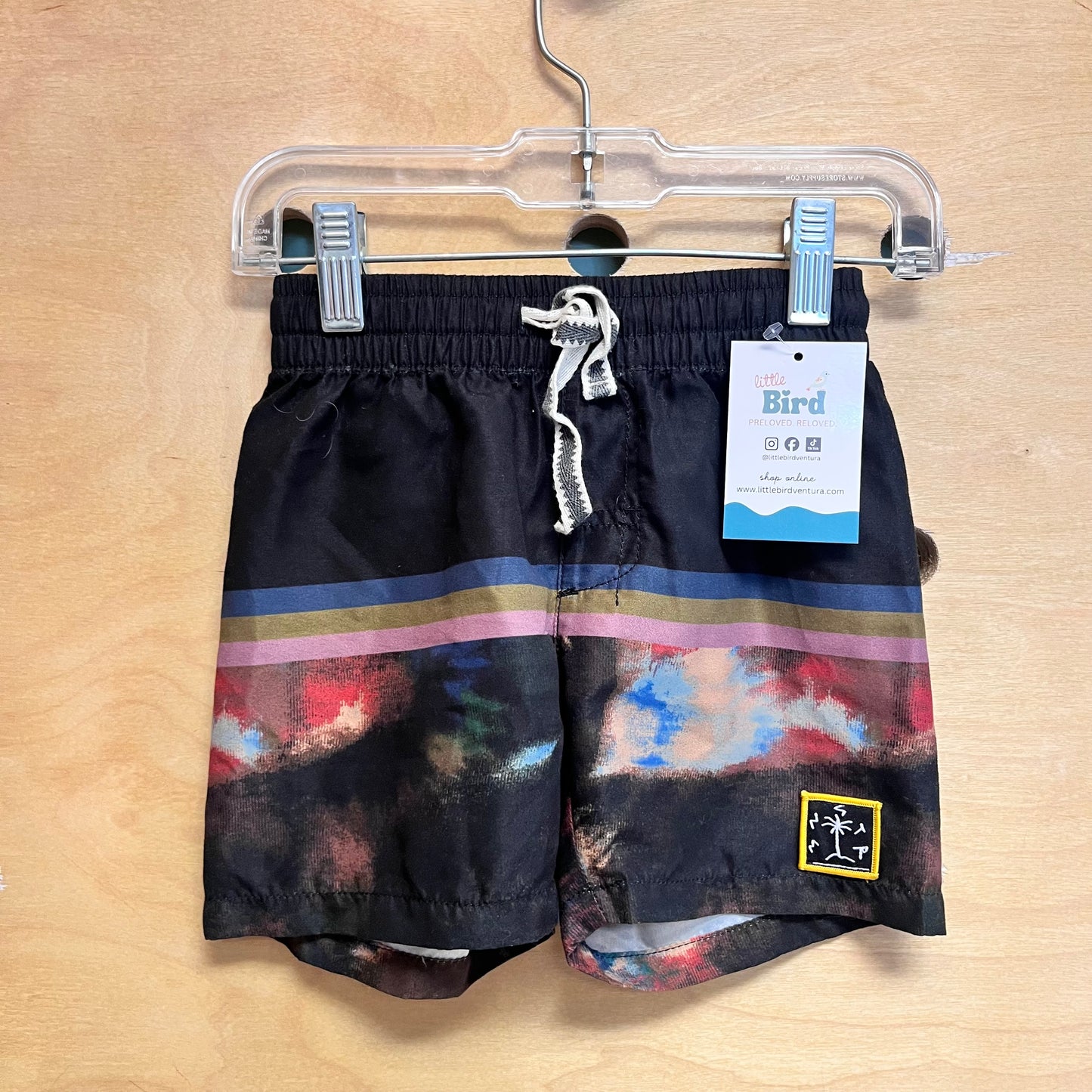 Black Striped Quick Dry Drawstring Shorts