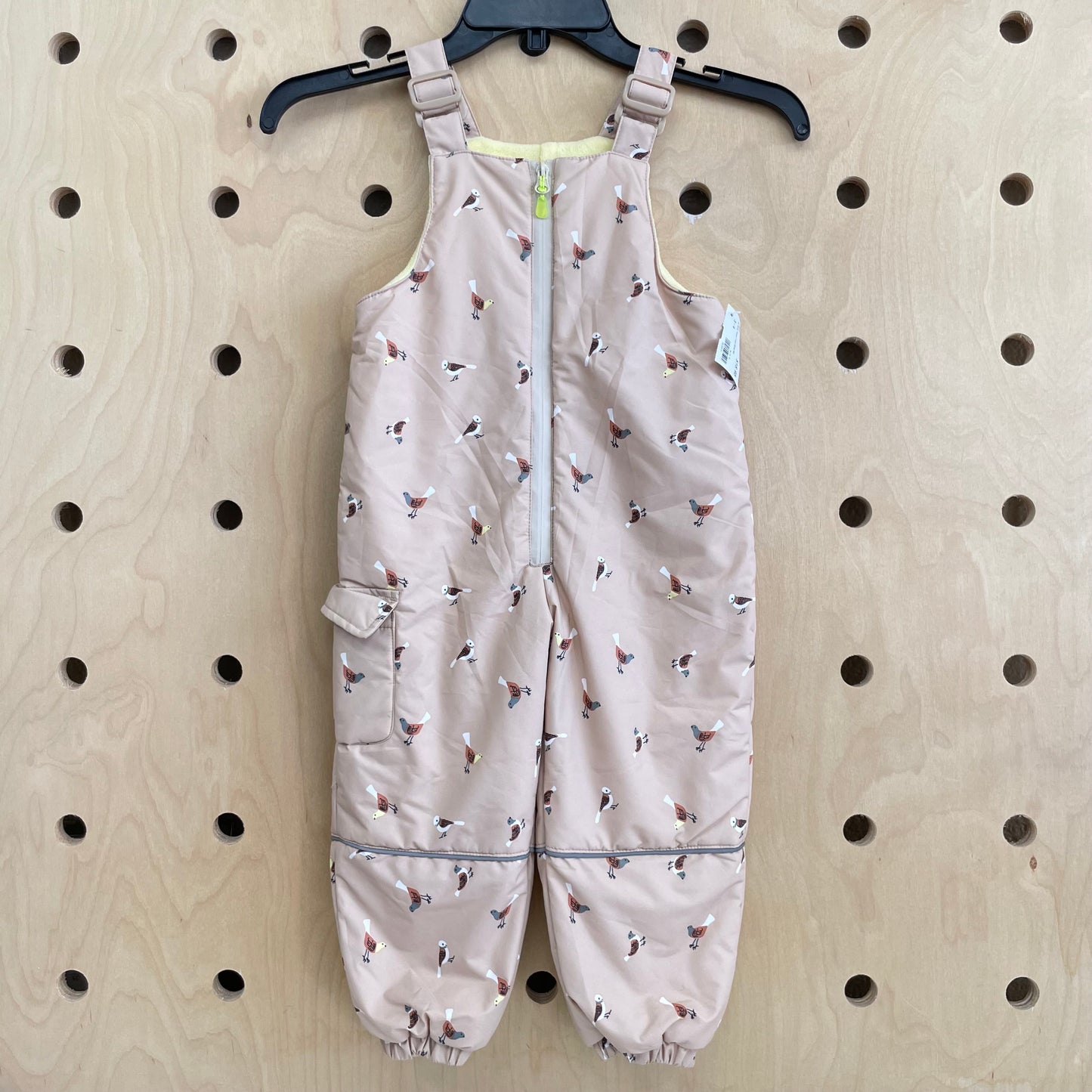 Tan Birds Fleece Lined Snow Bib
