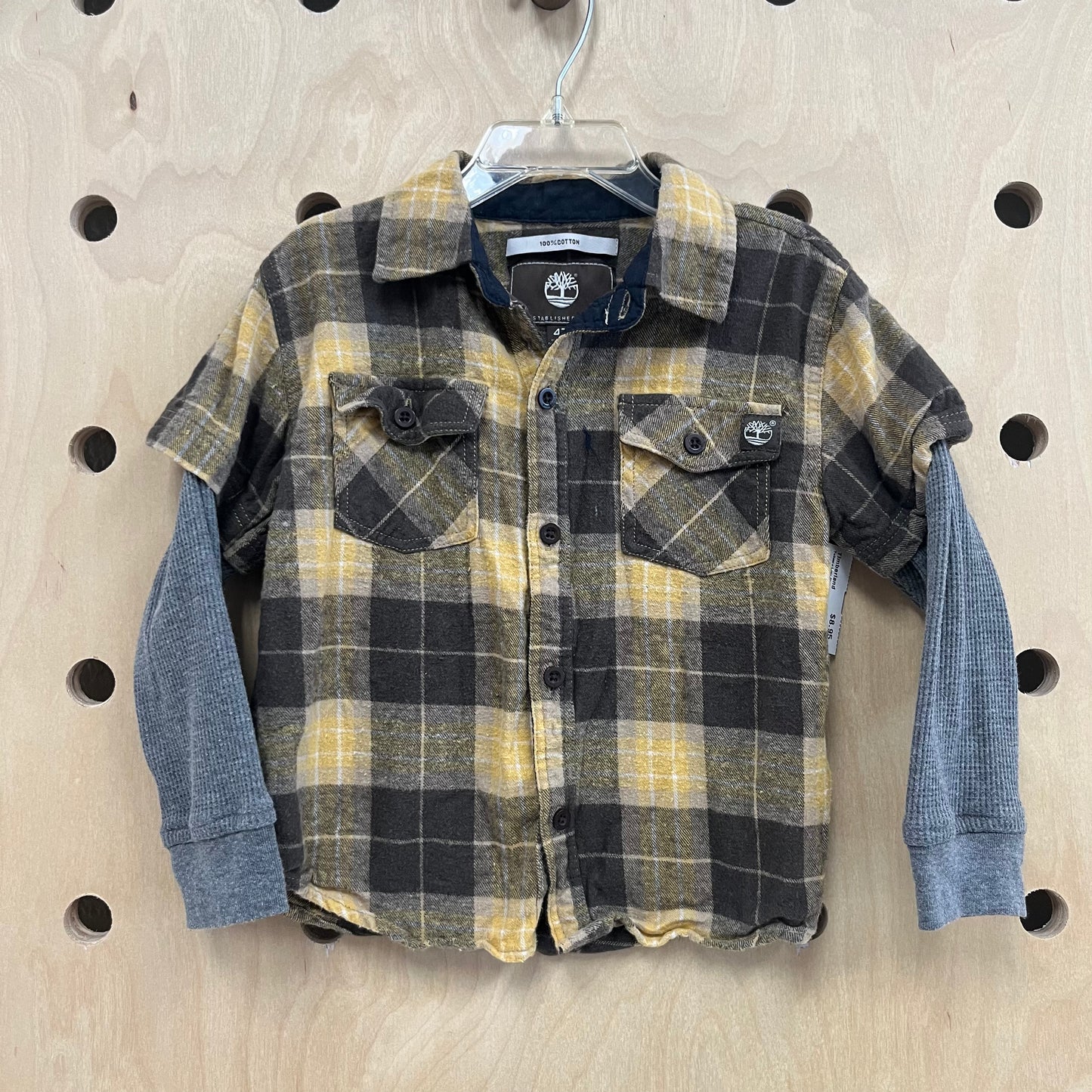 Yellow+Grey Plaid Thermal Sleeve Flannel