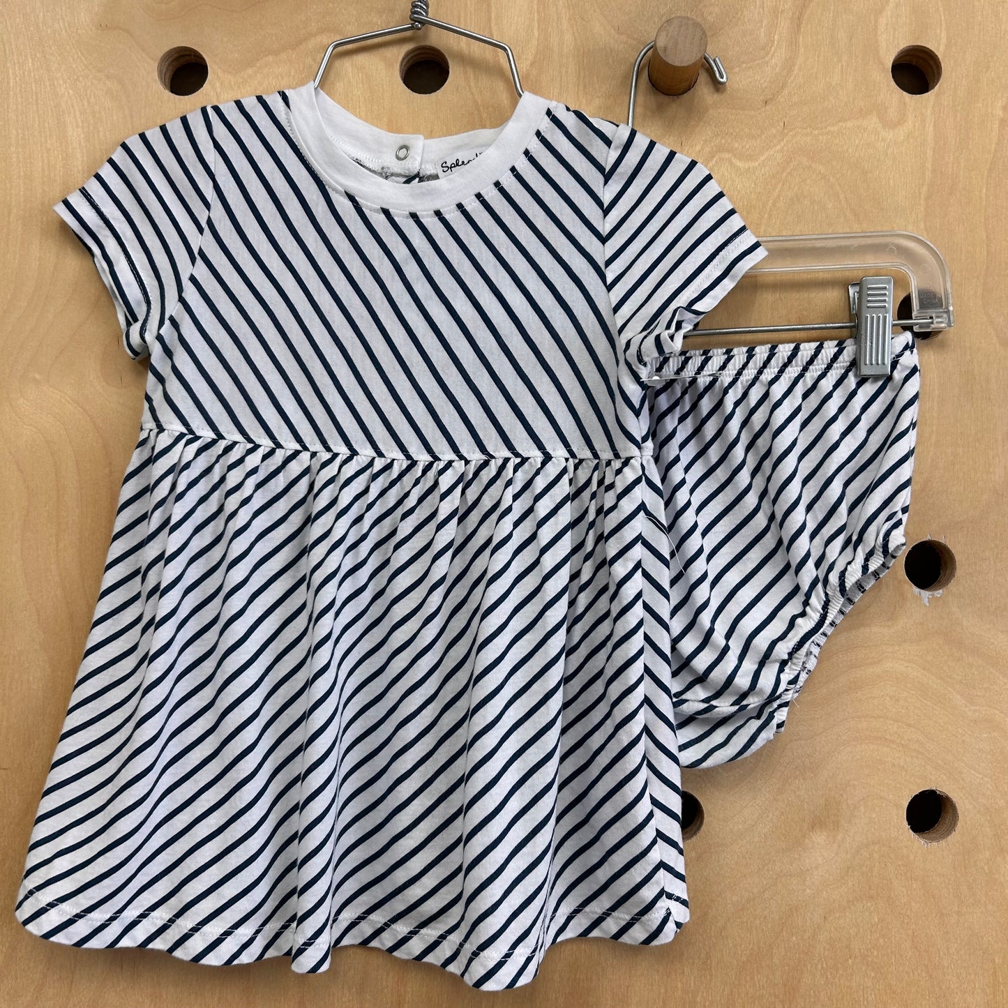 Navy + White Striped Dress w/Bloomers