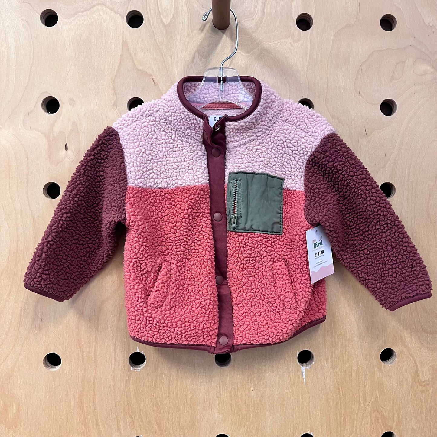 Pink Colorblock Sherpa Jacket