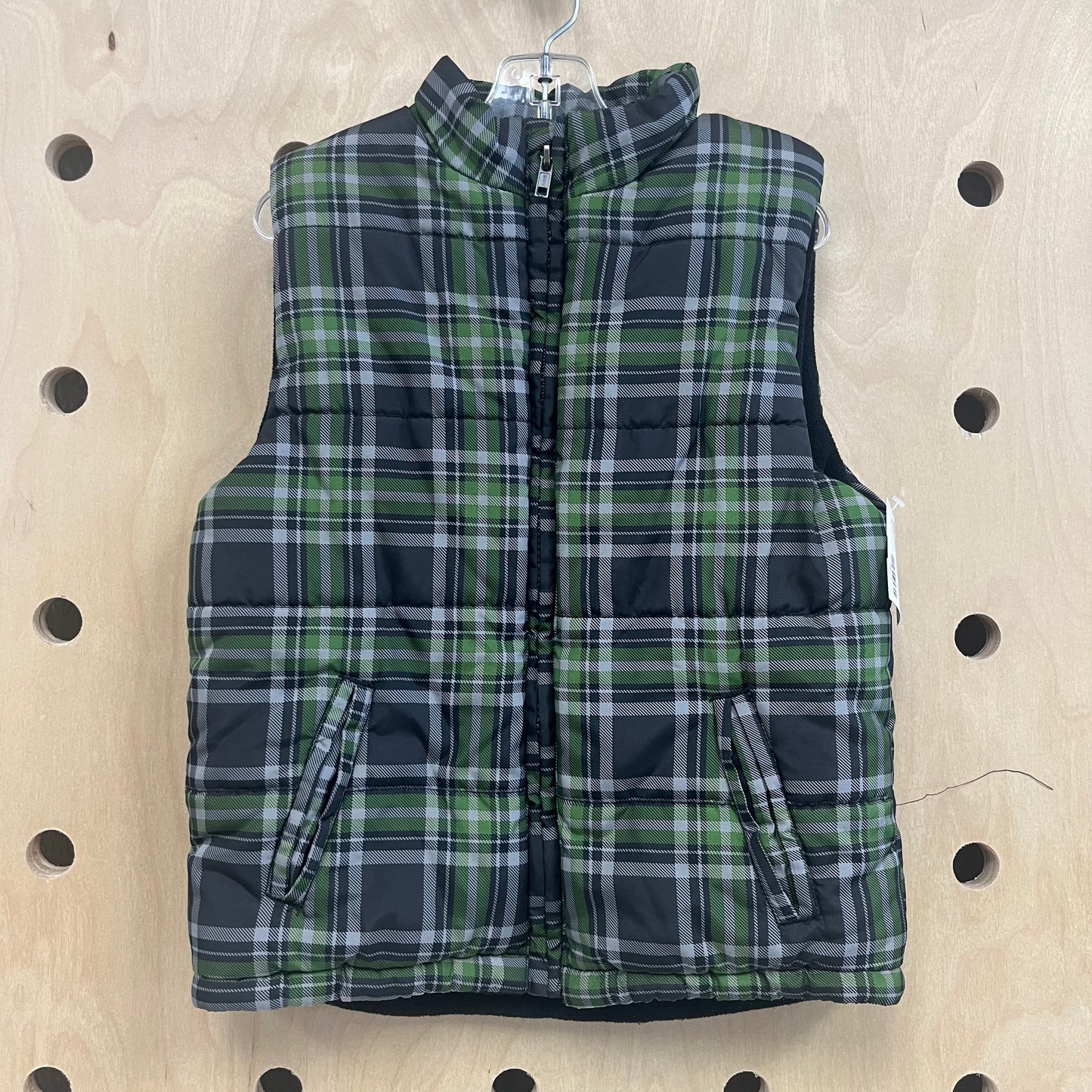 Green Plaid Fleece-Lined Vest