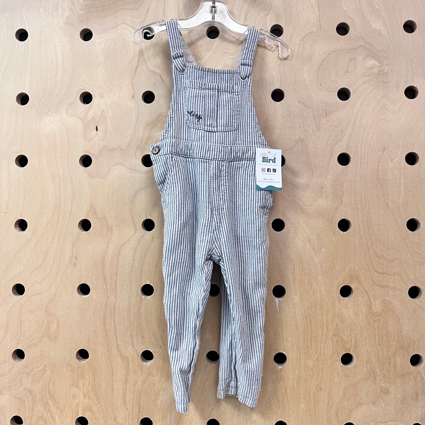 Linen Blend Striped Wild Life Overalls