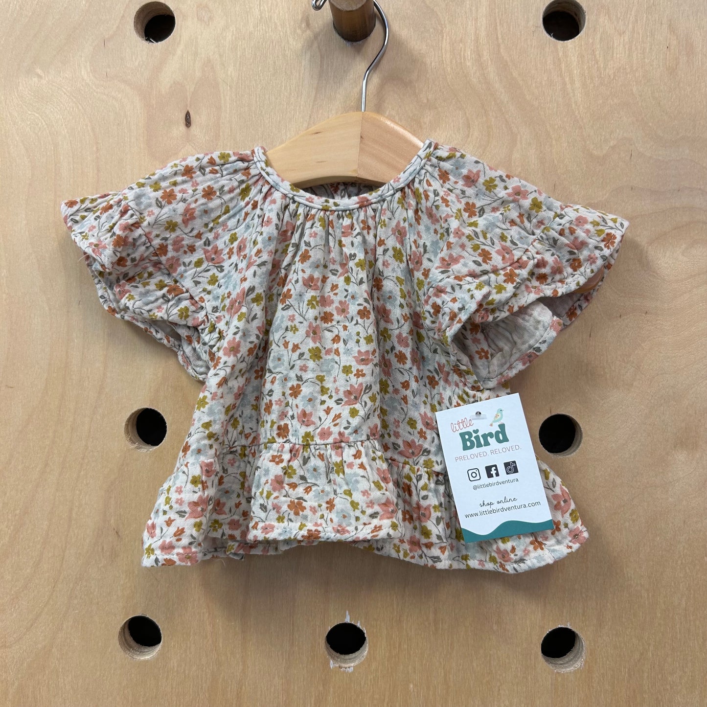 Tan Floral Cotton Top