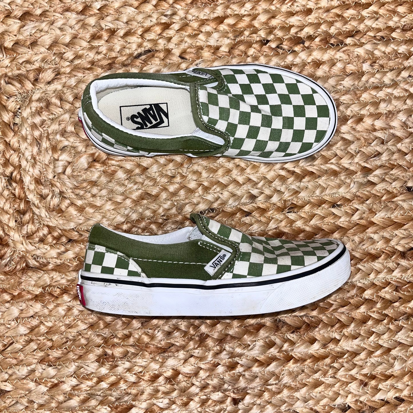 Green & White Checkerboard Slip-On Sneakers