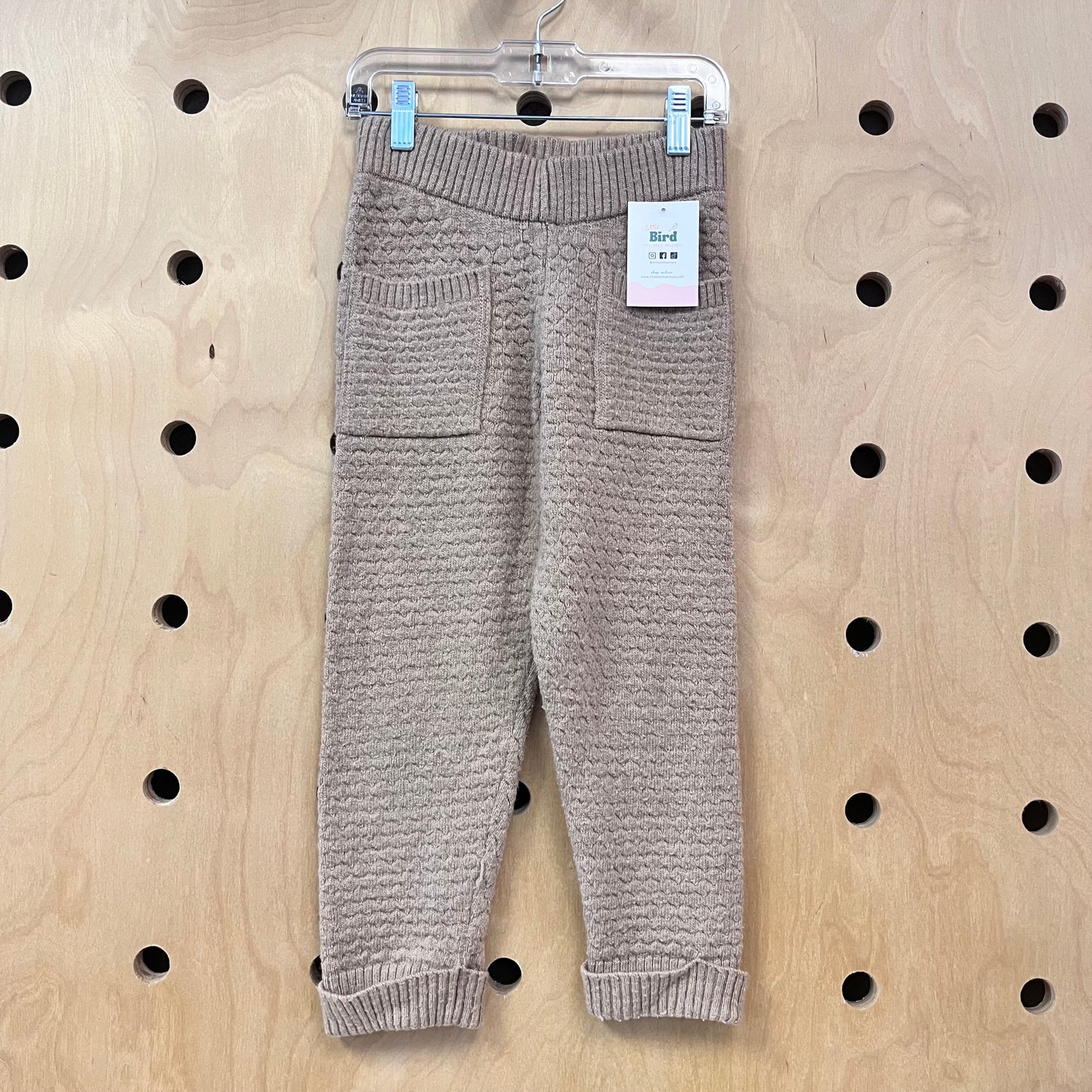 Beige Knit Cuffed Pants