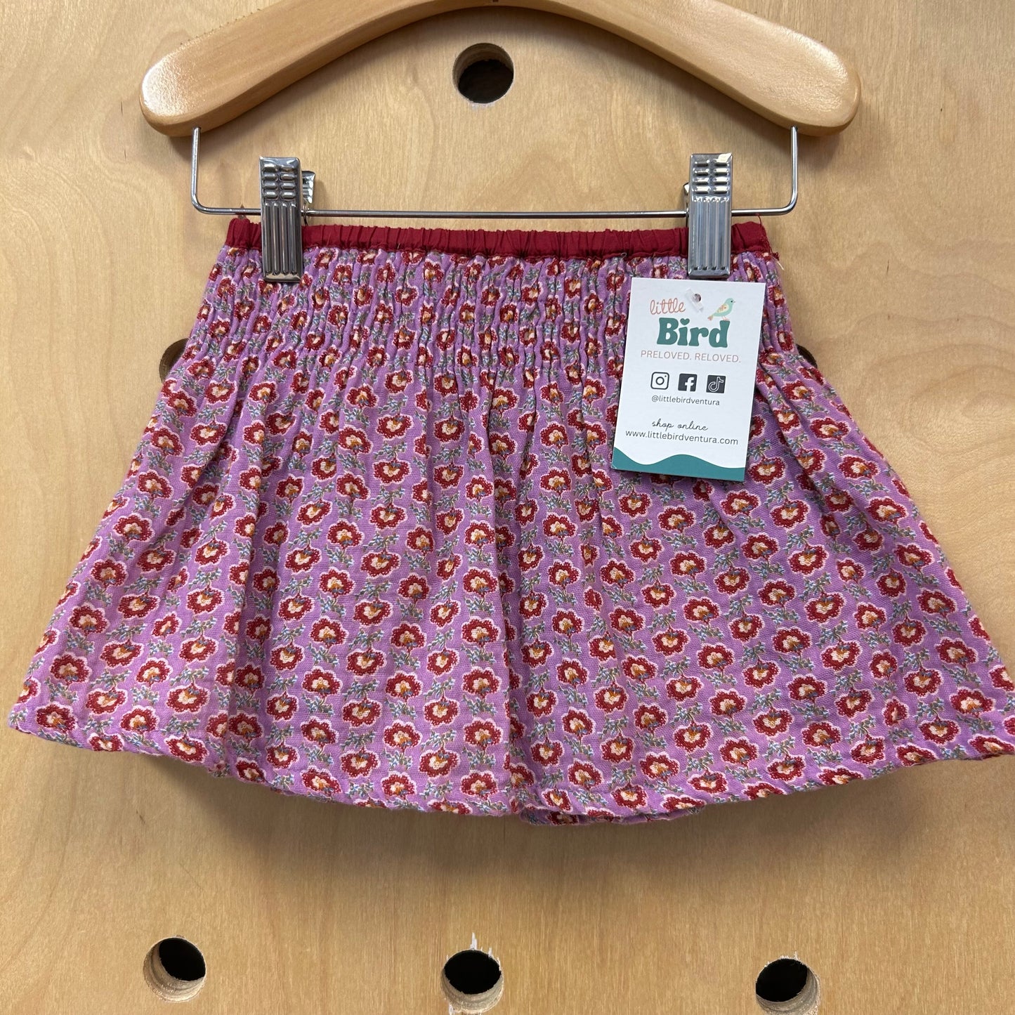 Purple Floral Smocked Waist Skirt