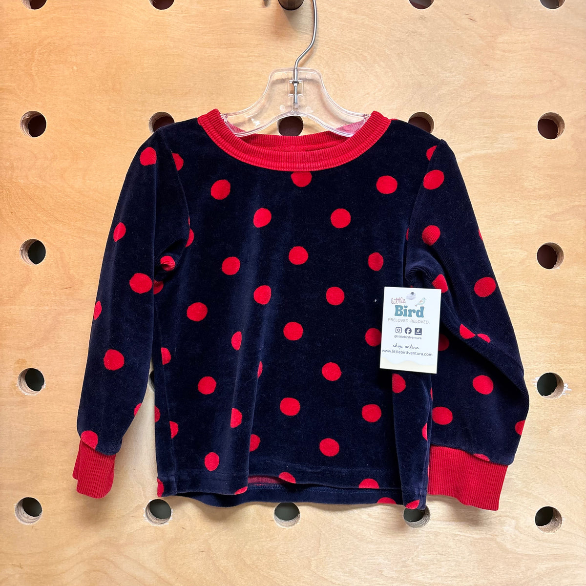 Navy/Red Velour Polka Dot LS