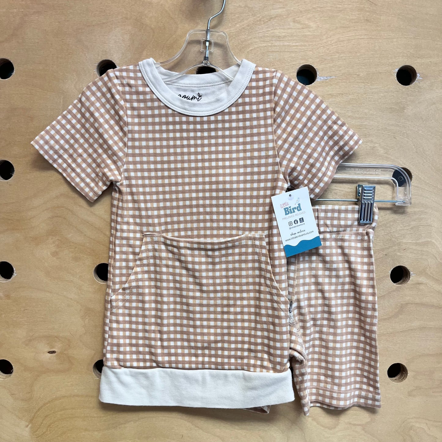 Brown Gingham Pocket Outfit