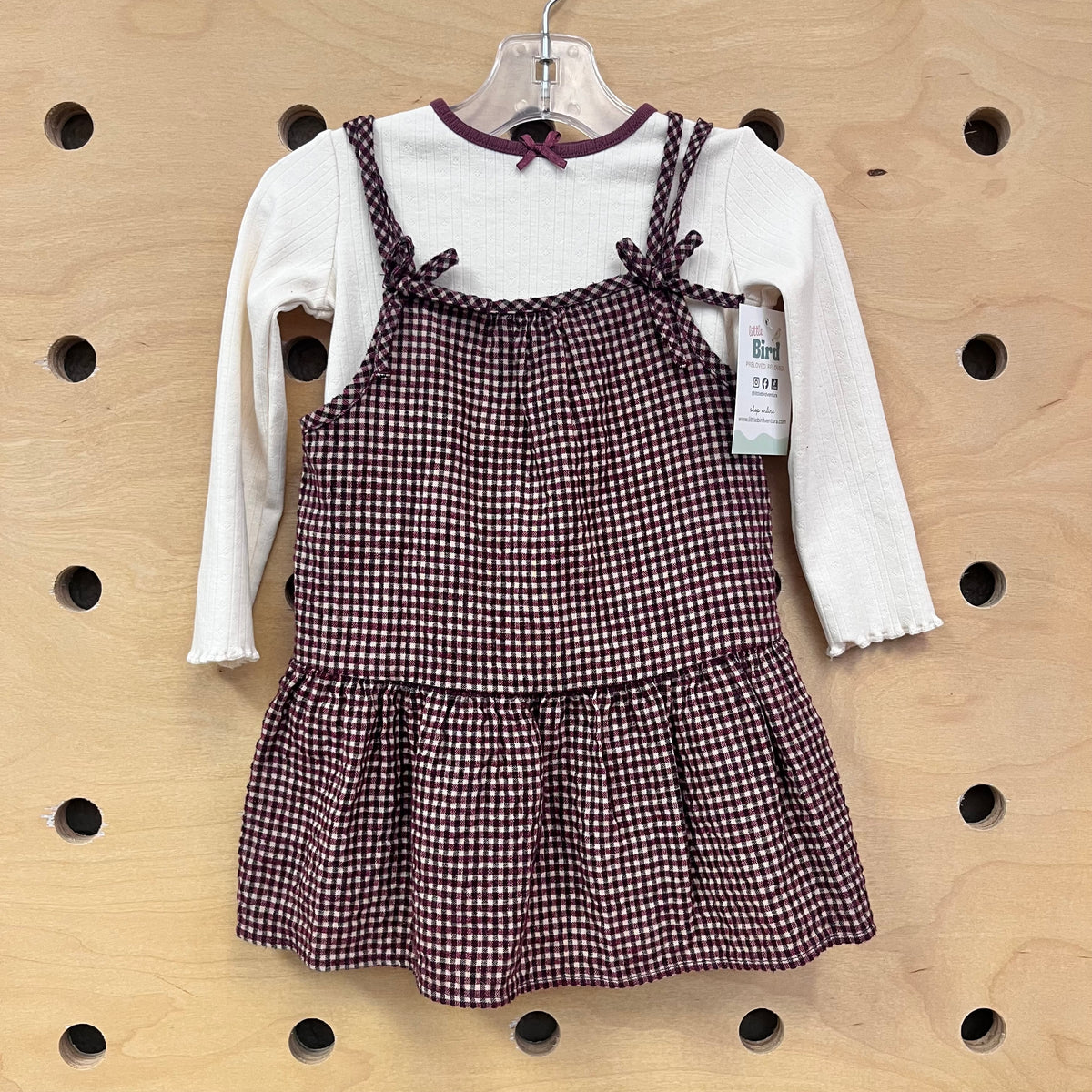 Maroon Gingham & Cream Ribbed Outfit