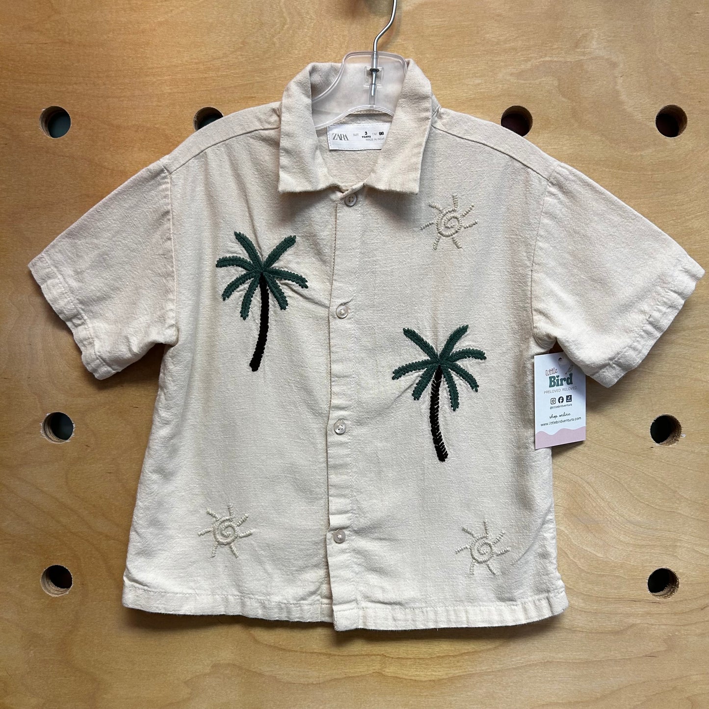 Linen Blend Embroidered Palms Button Up