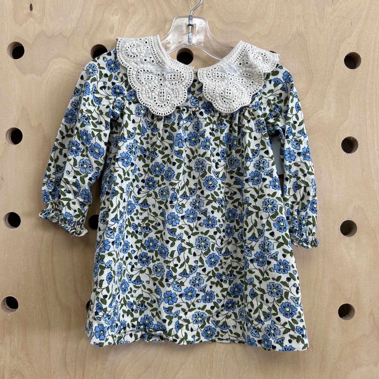 Blue Floral Doily Collar Dress