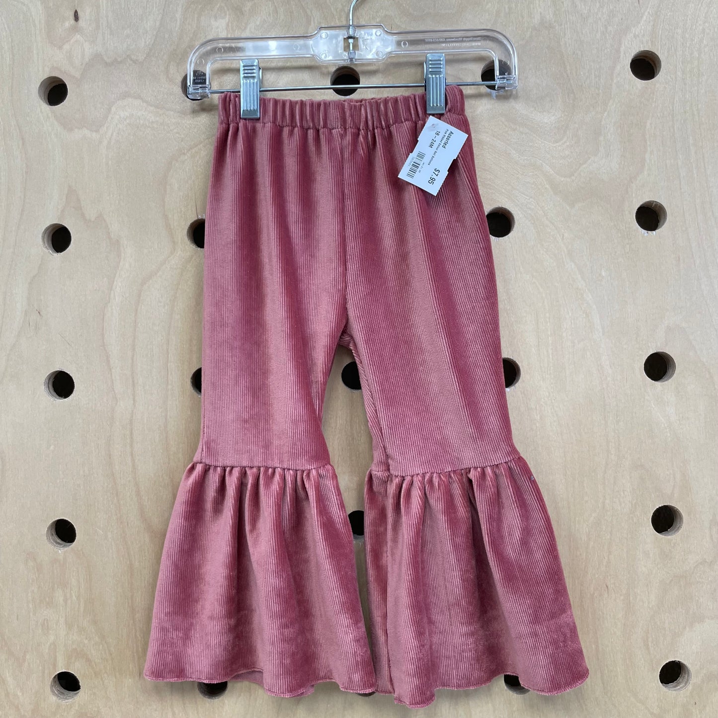 Pink Ribbed Velour Bell Bottoms