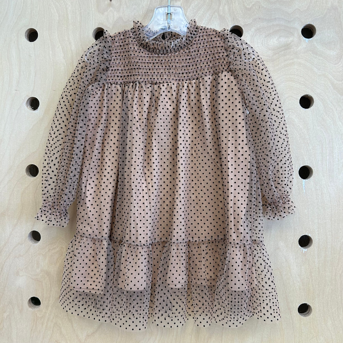 Tan Tulle Dots Dress
