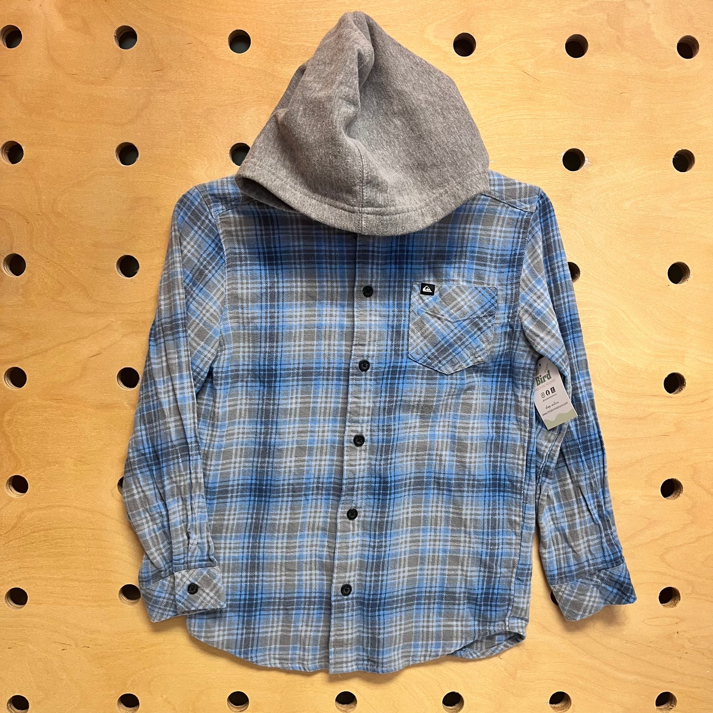 Blue/Grey Plaid Hooded Button Up